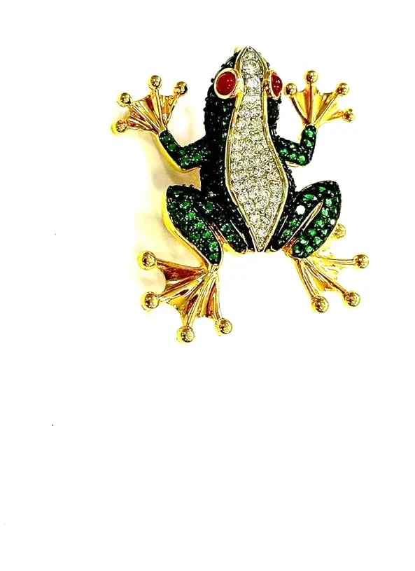 Yaşıl daşlı qurbağa broşu